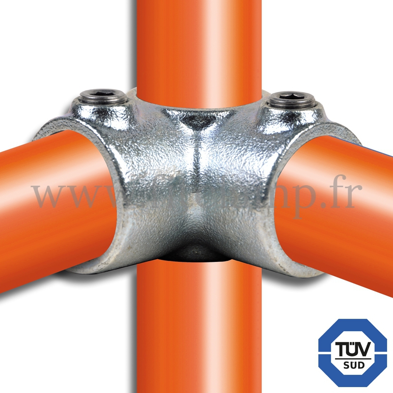 Conector tubular 116: Codo intermedio compatible con 3 tubos para montaje tubular. Fitclamp.